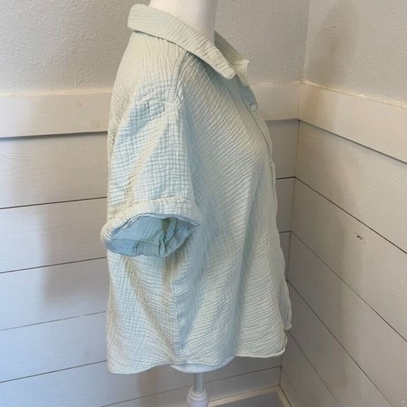 Lucky Brand Waffle Knit Light Mint Green Soft Button-Down Blouse Women's‎ Size L - Picture 4 of 7